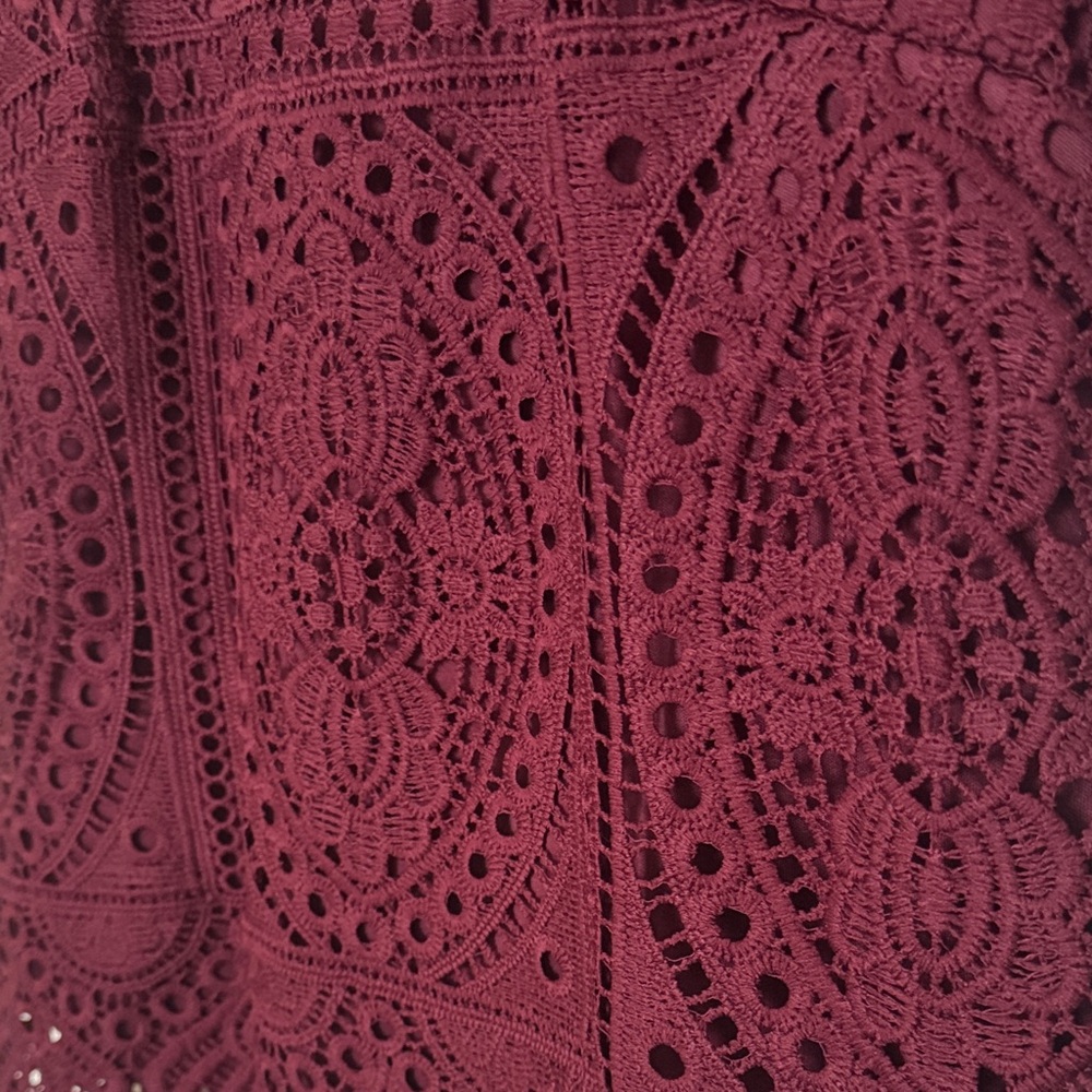 Skies Are Blue Burgundy Lace Blouse - Picture 6 of 10